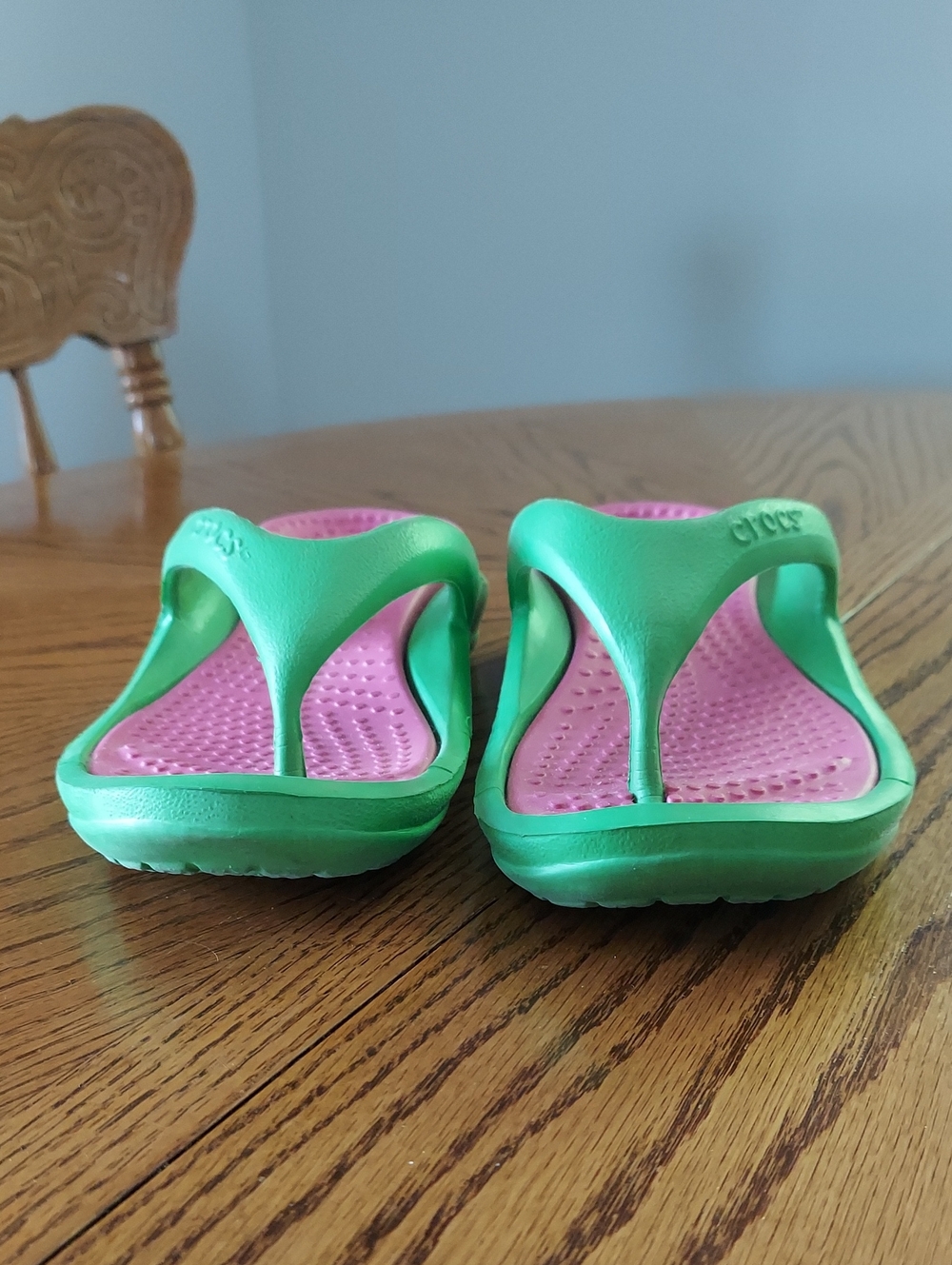 CROCS Green and Pink Thong Sandals